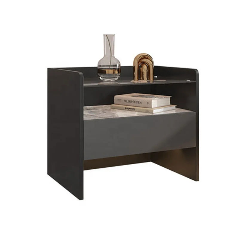 Modern Simple Bedroom Furniture Wooden Glass Bedside Table Storage Side Cabinet