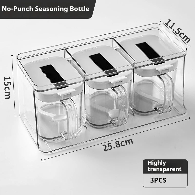 Condiments Container Seasoning Jars, Kitchen Spicy Jars with Lids and Spoons, Tea Coffee Sugar Canisters Glass Spice Box