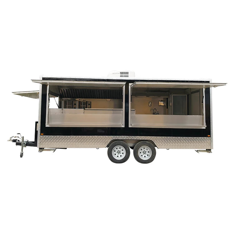 Customized Factory Price Mobile Street Food Truck Fully Equipment Food Trailer Square Hamburgers Pizza Bbq Fast Food Trailer For