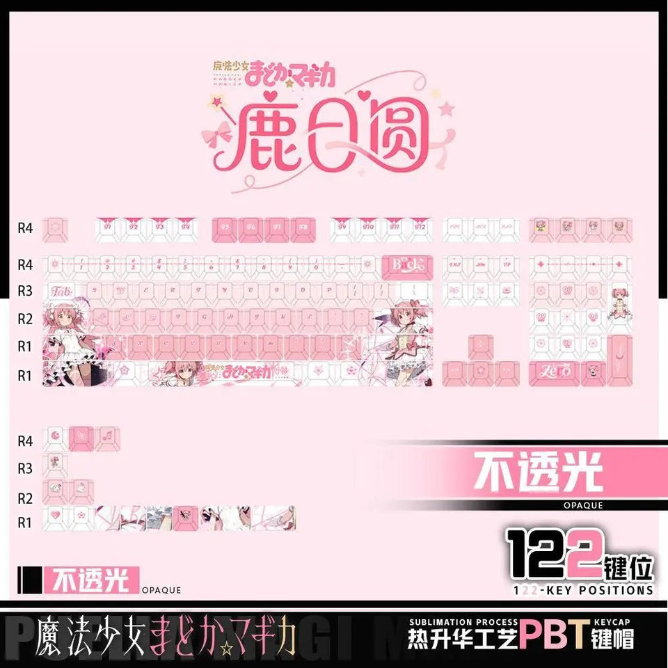 122 Keys Puella Magi Madoka Magica Custom Keycaps Cute Anime Game Chreey PBT Transparent Key Caps for Made68 Mad68 Wooting 60