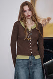 ELFSACK 2025 Autumn New Arrivals Casual V Neck Color Block False Two Piece Knitted Sweater For Woman