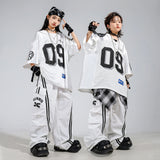 Boys Hip Hop Mesh T-shirt Cargo Pants Girls K-pop Street Dance Sweatshirt Costumes Child Clothes Sets Kids Teens Jazz Streetwear