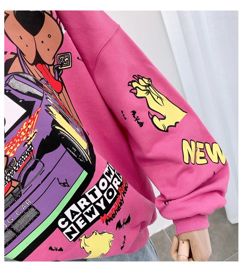 Letter Printing Sweatshirt Women High Street Cartoon Puppy Car Clothes Casual Crew Neck Sweater Bulk Items Wholesale Lots