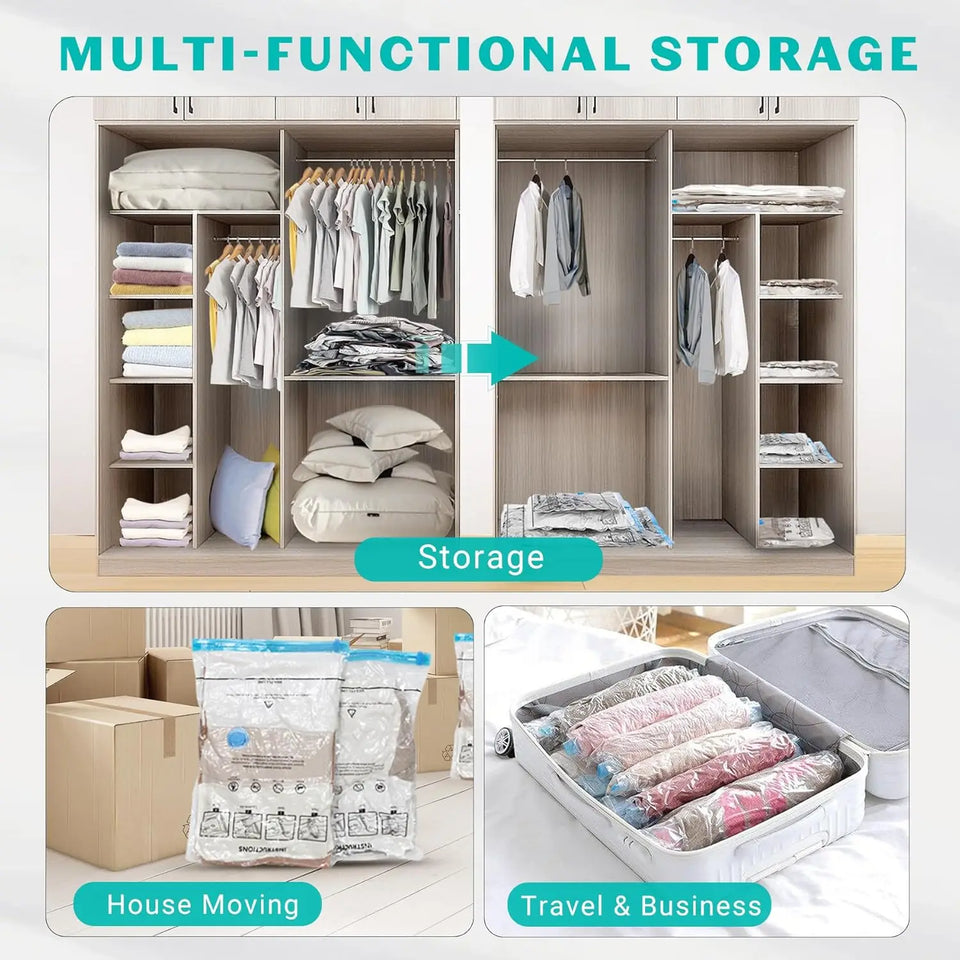 15 Pack Vacuum Storage Bags with Hand Pump for Clothes, Blankets & Travel - Space Saving Solution