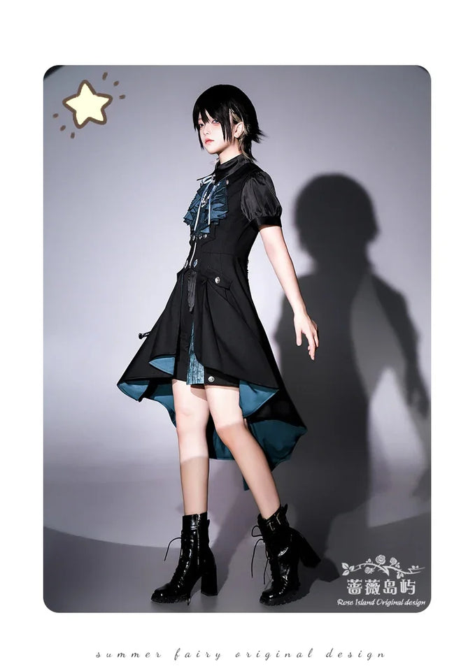 Original Dark Goth Prince Clothing Set New Spring Summer Women's Cool Black Shirt Irregular Vest Shorts 3 Piece Suit Outfits