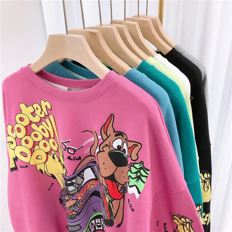 Letter Printing Sweatshirt Women High Street Cartoon Puppy Car Clothes Casual Crew Neck Sweater Bulk Items Wholesale Lots