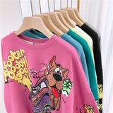 Letter Printing Sweatshirt Women High Street Cartoon Puppy Car Clothes Casual Crew Neck Sweater Bulk Items Wholesale Lots