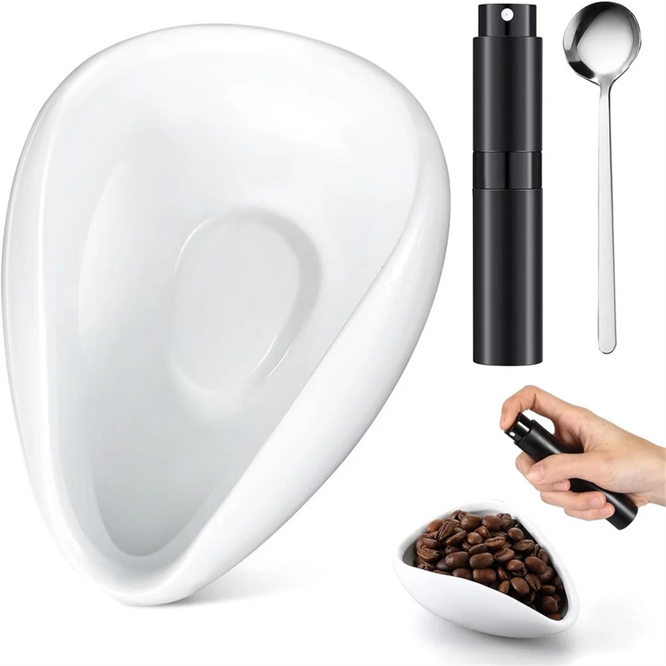 Coffee Bean Dosing Cup and RDT Spray Bottle and Spoon 3-Piece Set, Coffee Bar Accessories, Ceramic Dosing Vessels White HOT