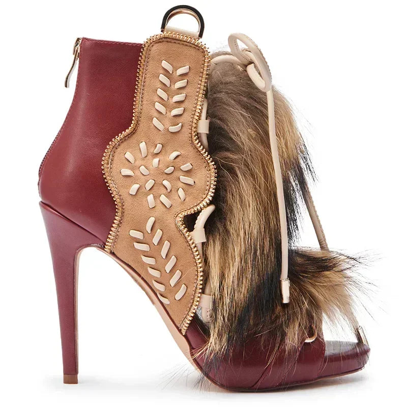 Fur Peep Toe Cross Tied Platform Sandal Boots Sexy Round Toe Thin Heel Zippeer New Arrivals Fashion Women Modern Boors