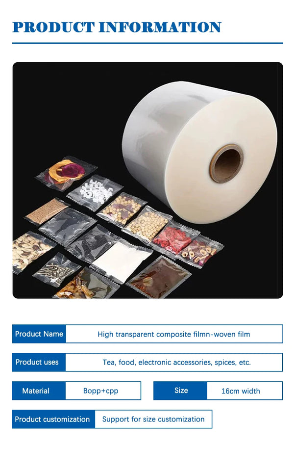 16cm high transparent composite film plastic film BOPP+CPP fully automatic packaging machine packaging roll film