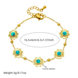 DIEYURO 316L Stainless Steel Retro Turquoise Hollowed Out Flowers Bracelet Women New Trendy New Fashion Wrist Chain Jewelry Gift