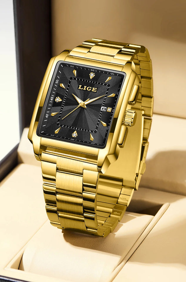 LIGE Fashion Business Watch Men Square Sport Waterproof Watches For Men Top Brand Luxury Military Quartz Chronograph Wristwatch
