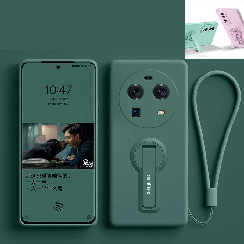 Silicone Phone Case for OPPO Find X6 X9 X8 X7 X5 X3 Pro Ultra Case Soft Back Cover With Holder Bracket Screen Protector