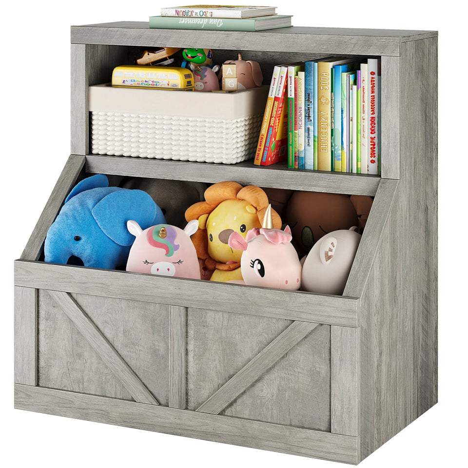 Kids Bookshelf Wooden Toy Storage Organizer with Cubby Toddler Bookcases for Playroom Children's Room Bedroom Nursery School
