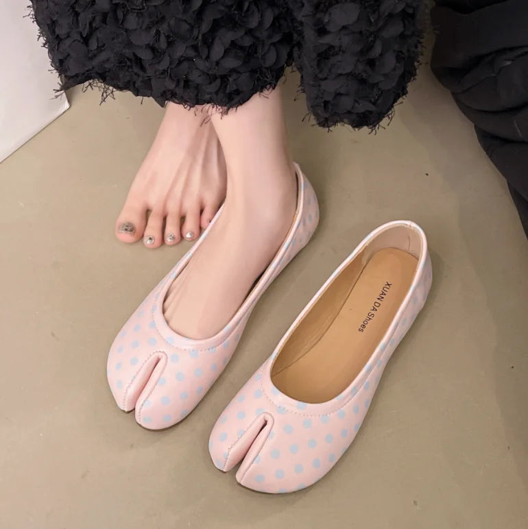New Korean Style Women's Split-Toe Loafers Shallow Cut Ballet Flat Slip-Ons with Comfortable Mary Jane Spring/Autumn Tabis Shoes
