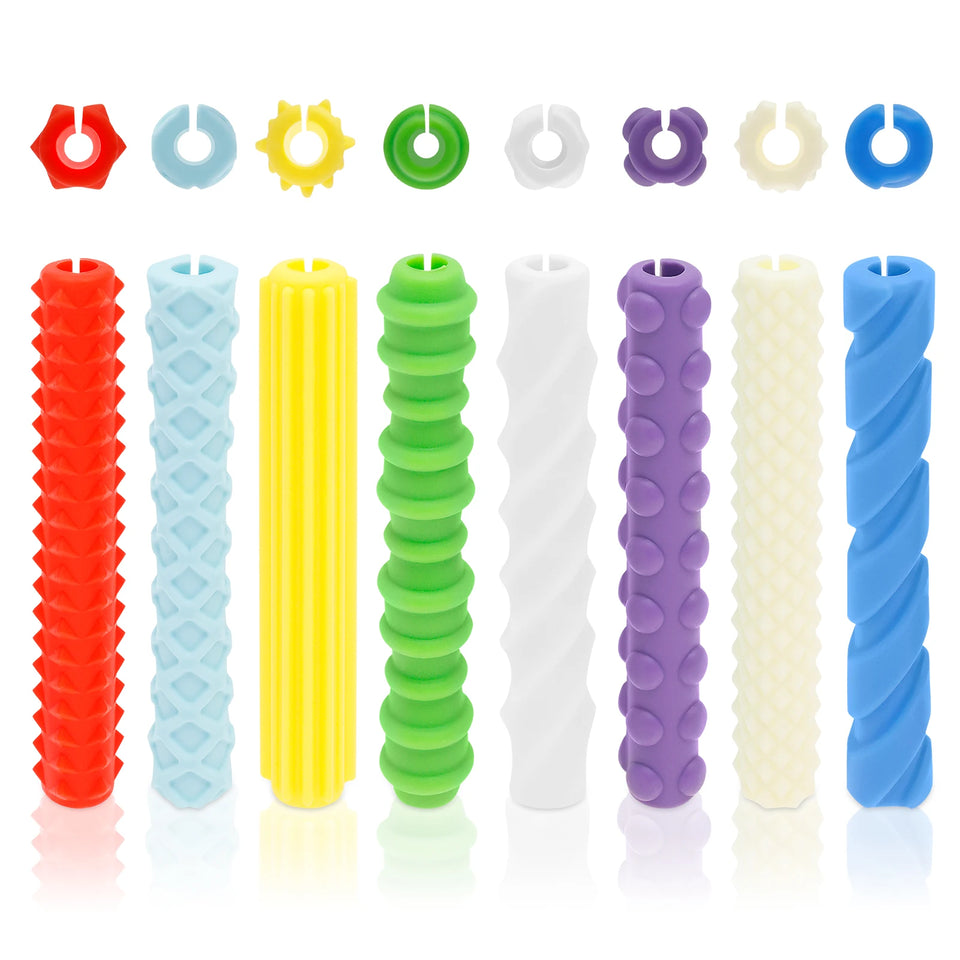 8Pcs Textured Silicone Pen Grips Ergonomic Writing Aid Sensory Pencil Sleeves Tool Non-slip Reusable for Kids Adults Handwriting