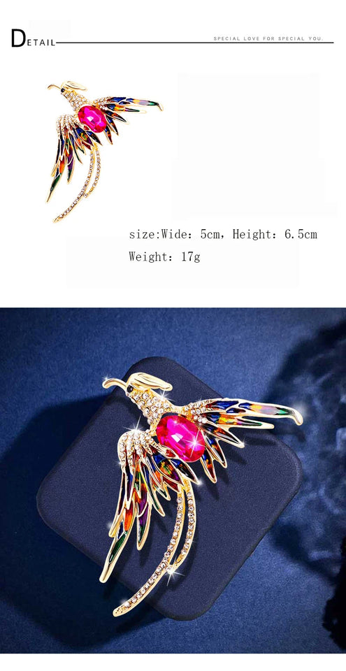 New Bathing Fire Phoenix Rhinestone Brooch Pendant Fashion Animal Sparkling Crystal Pins Clothes Bags Accessories Jewelry Gifts