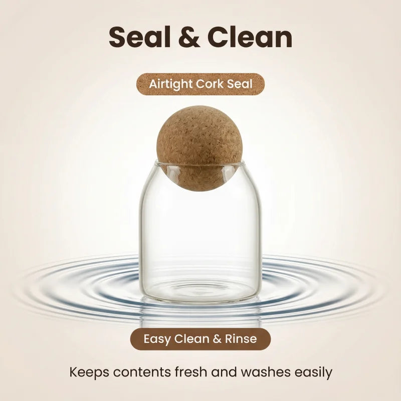 Four size spherical cork transparent glass sealed cans, suitable for storing coffee beans/tea leaves and kitchen storage