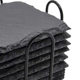 8x Slate Stone Drink Coasters Rustic Tabletop Protection with Holder Cup Coaster for Coffee Table Apartment Home Hotel Bar