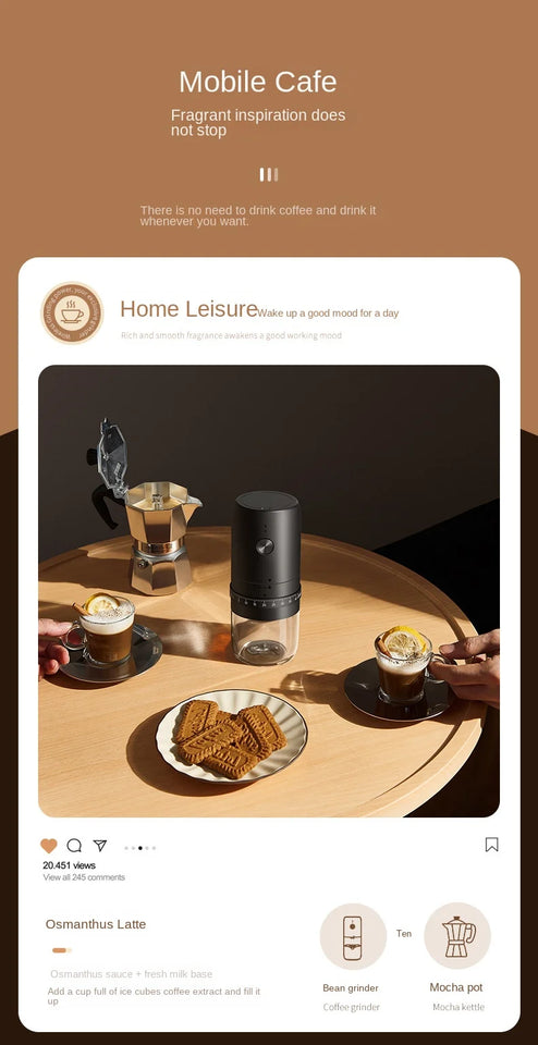 Portable Coffee Grinder Electric USB Rechargeable Home Outdoor Blenders Profession Adjustable Coffee Beans Grinding for Kitchen
