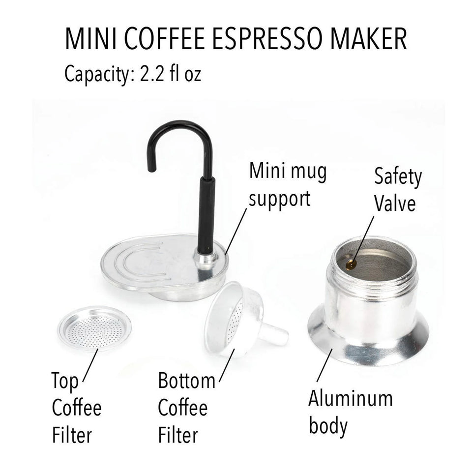 50ML Single Tube Moka Pot Cup Aluminum Alloy Spout Stovetop Italian Coffee Maker for Outdoor Parties Travel Kitchen Accessories