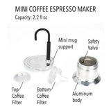 50ML Single Tube Moka Pot Cup Aluminum Alloy Spout Stovetop Italian Coffee Maker for Outdoor Parties Travel Kitchen Accessories