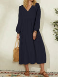 Spring/Summer New Arrivals Women's Cotton-Linen Blend Loose Bell-Sleeve Dress Casual Elegance for Everyday Wear