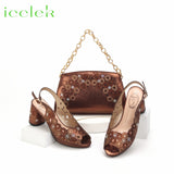 New Fashionable Coffee Color Peep Toe Ladies Shoes Matching Bag Set For Nigerian Women Wedding Party Pump