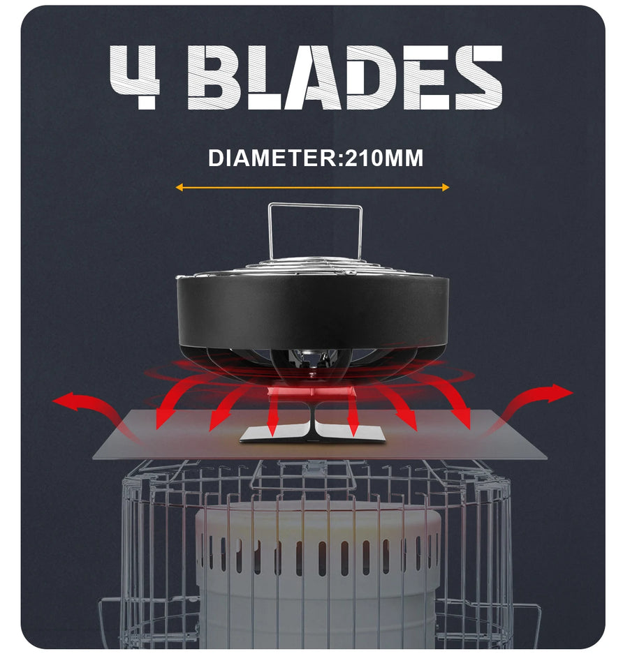 4 Blades Stove Fan Heat Powered Fireplace Fan Log Wood Burner Eco-fan Quiet Fireplace Fan Warm Heat Distribution Winter Home무동력팬