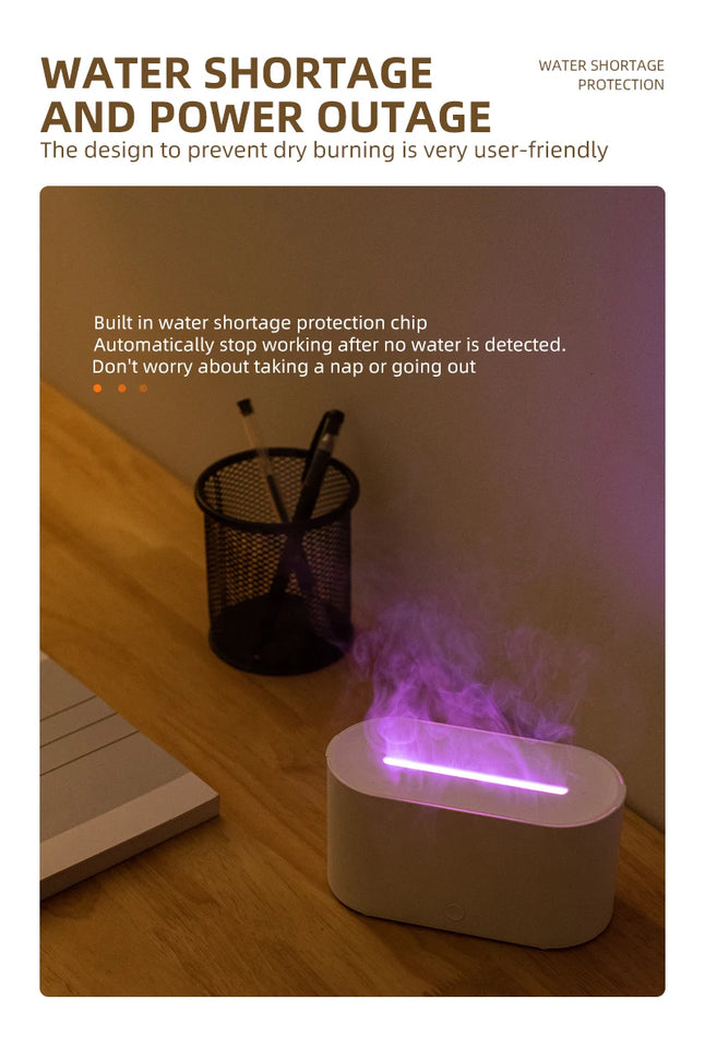 HY02 Flame Aromatherapy Humidifier with Anti-Dry Burn Feature Colorful Lights Silent Mist Moisturizing And Humidifying Function