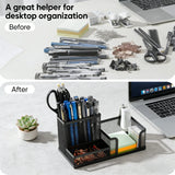 Desktop Accessories Storage Caddy, Black Wire Mesh Desk Organizer with 3 Compartments, Pencil Holder and Storage Baskets