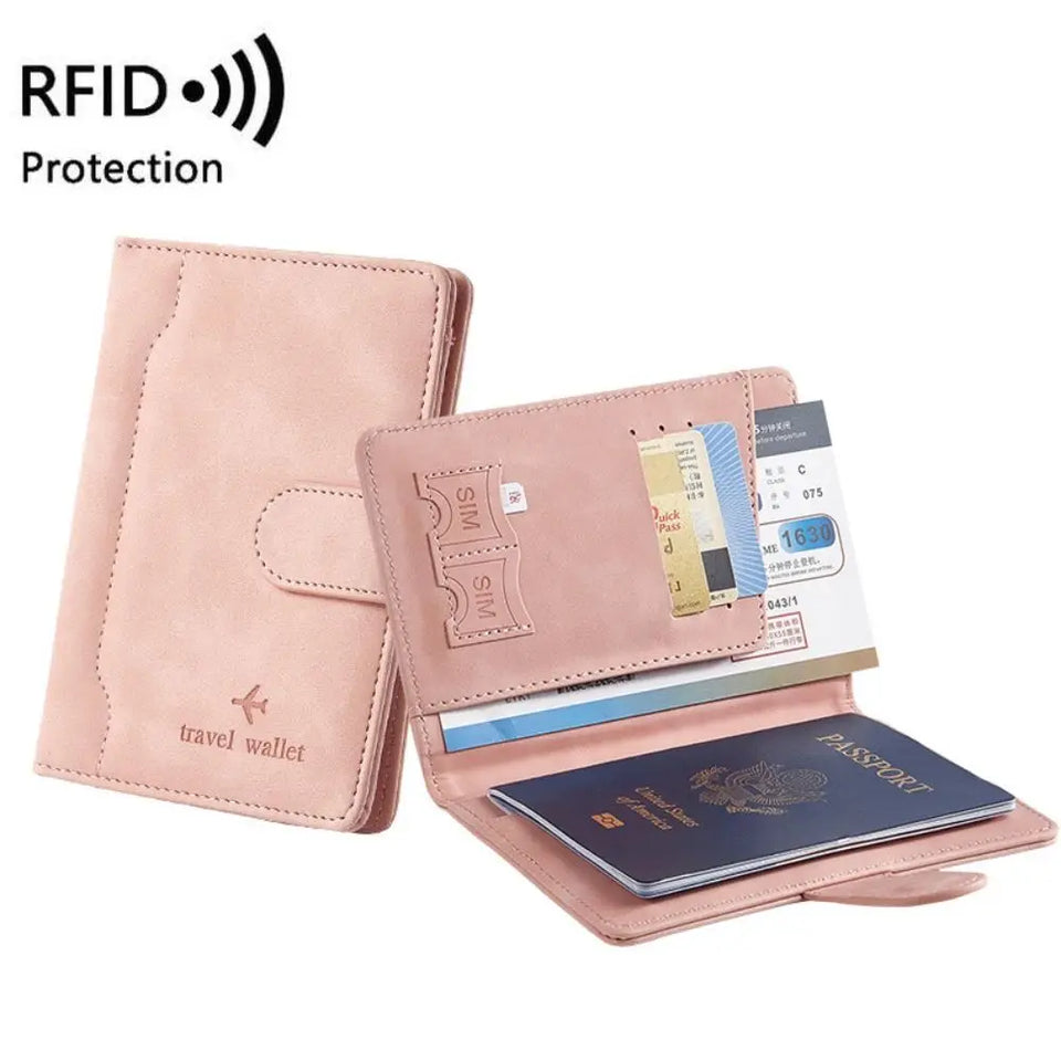 New Solid Color Passport Holder RFID Blocking Ticket Slot Clip Protective Cover Protector Leather Travel Card Bag