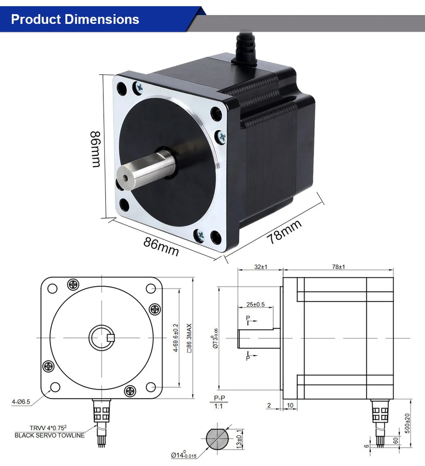 STEPPERONLINE Nema 34 Stepper Motor 4.5Nm 86x78mm 6A Φ14mm 2 Phase Nema34 Stepping Motor for CNC Engraving Milling Machine