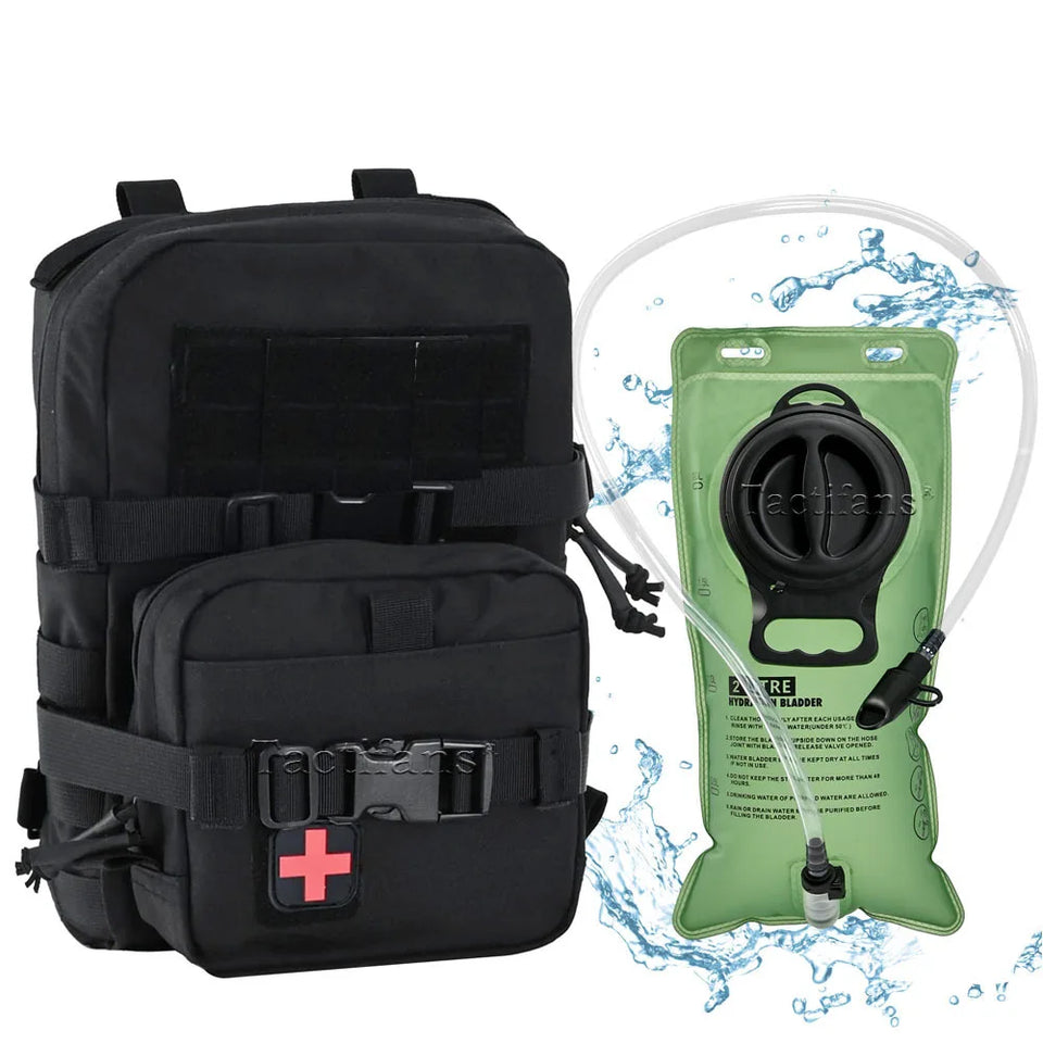 Mini Hydration Bag Tactical 2 In 1 Mini Hydration Pack Rip Away IFAK Medical Pouch 2L Water Bladder MOLLE Pouch Hunting Bag