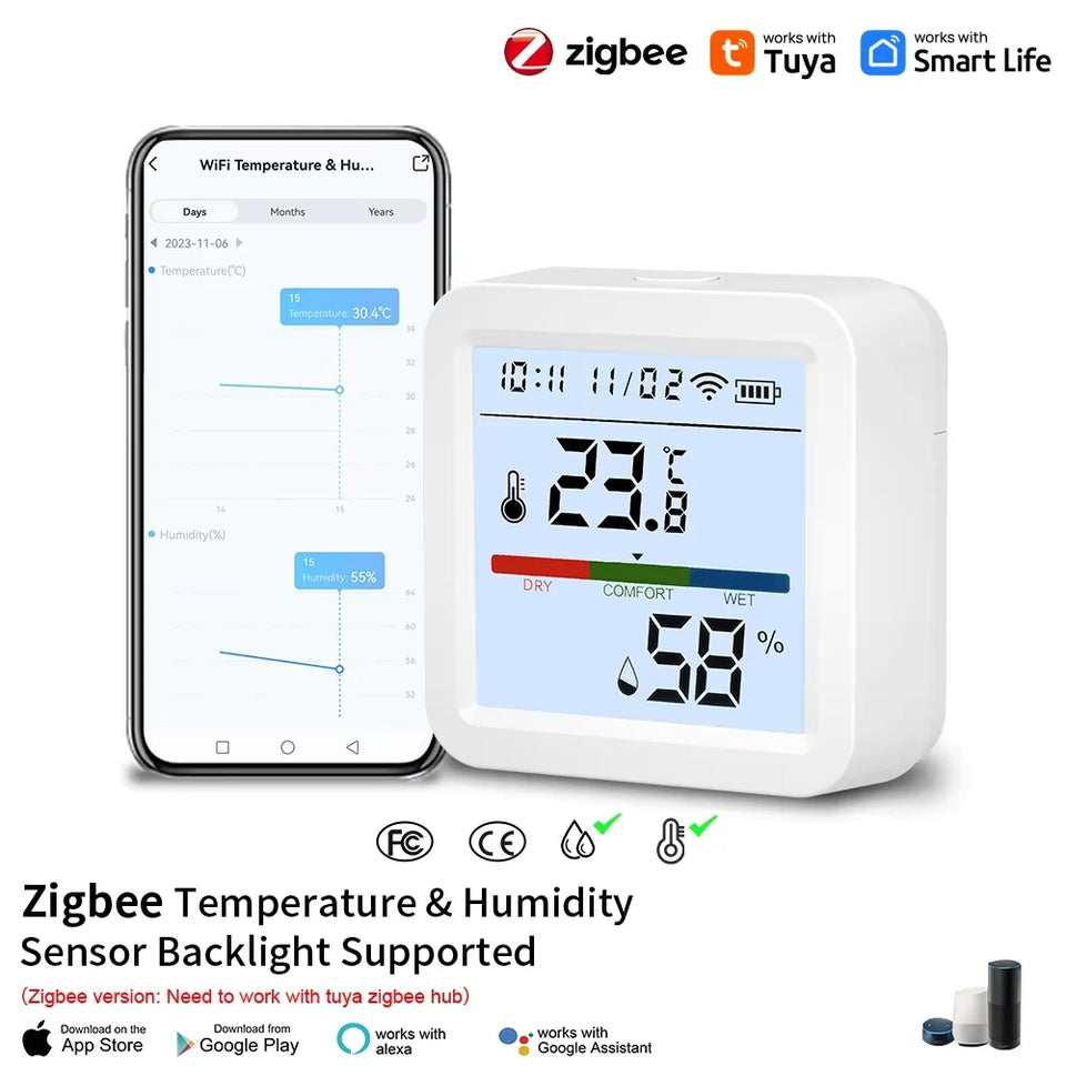 Tuya Zigbee 3.0 WiFi Temperature Humidity Sensor Smart Thermometer Hygrometer APP Remote Control Work with Yandex Alexa