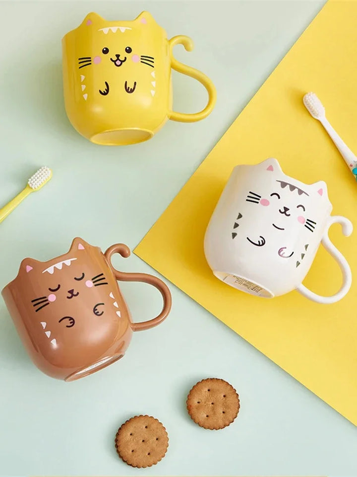 300-400ML Children Milk Coffee Cup With Handle Mug Plastic Water Cup Heat Resistant Cartoon Mouthwash Toothbrush Cup