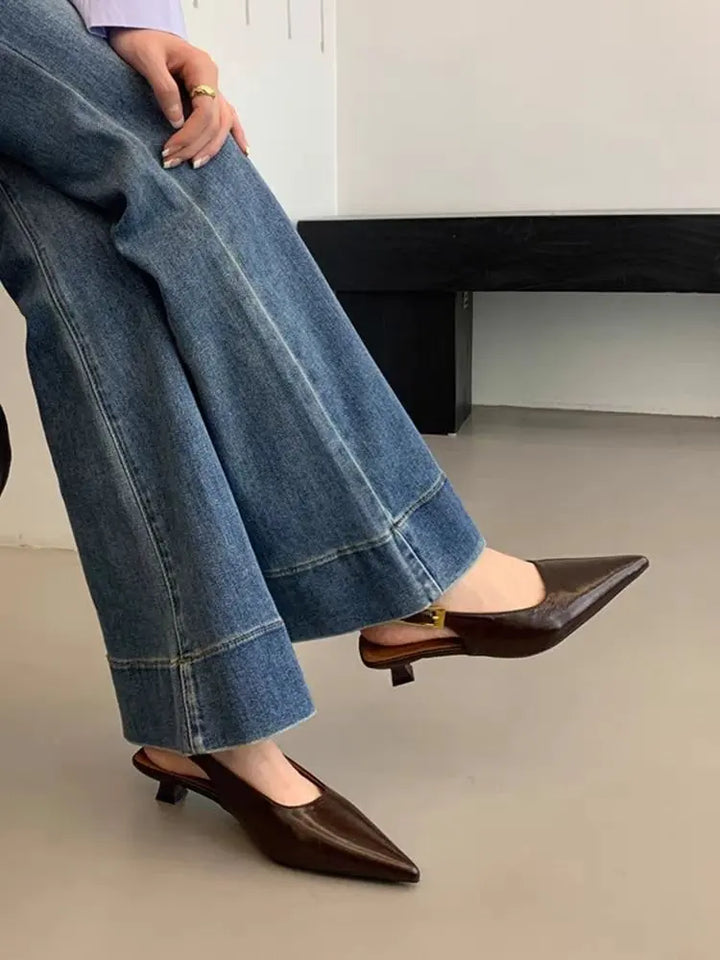 Summer Pointed Toe Women Sandals Fashion Singbacks Mules ShoesLadies Elegant Low Heel Stripper Party Sandalias Tacones Bajos