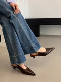 Summer Pointed Toe Women Sandals Fashion Singbacks Mules ShoesLadies Elegant Low Heel Stripper Party Sandalias Tacones Bajos
