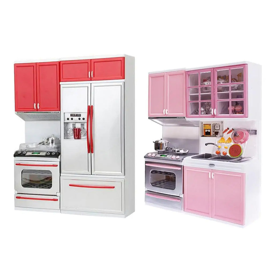 Pretend Play Toy Kitchen, Plastic Play Kitchen with Lights & Sounds, Cookware Pretend Cooking Food Set Toddler Gift Toy