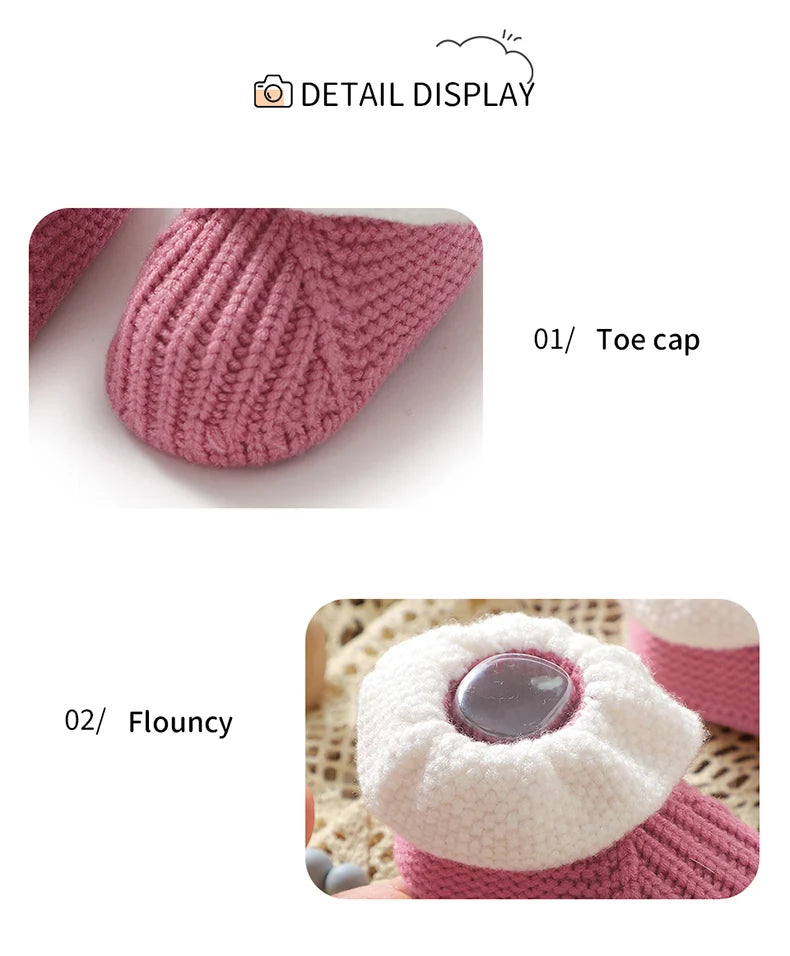 Newborn Baby Shoes Knitted Infant Boy Girl Footwear 0-18M Fashion Patchwork Ruffles Children Bed Walk Boots Warm Shallow Autumn