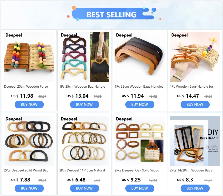 1Pc 20.5cm Wood Purse Frame Wooden Bead Bag Handles Metal Screws Wallet Closure Clip Kiss Clasp DIY Handmade Bags Accessories