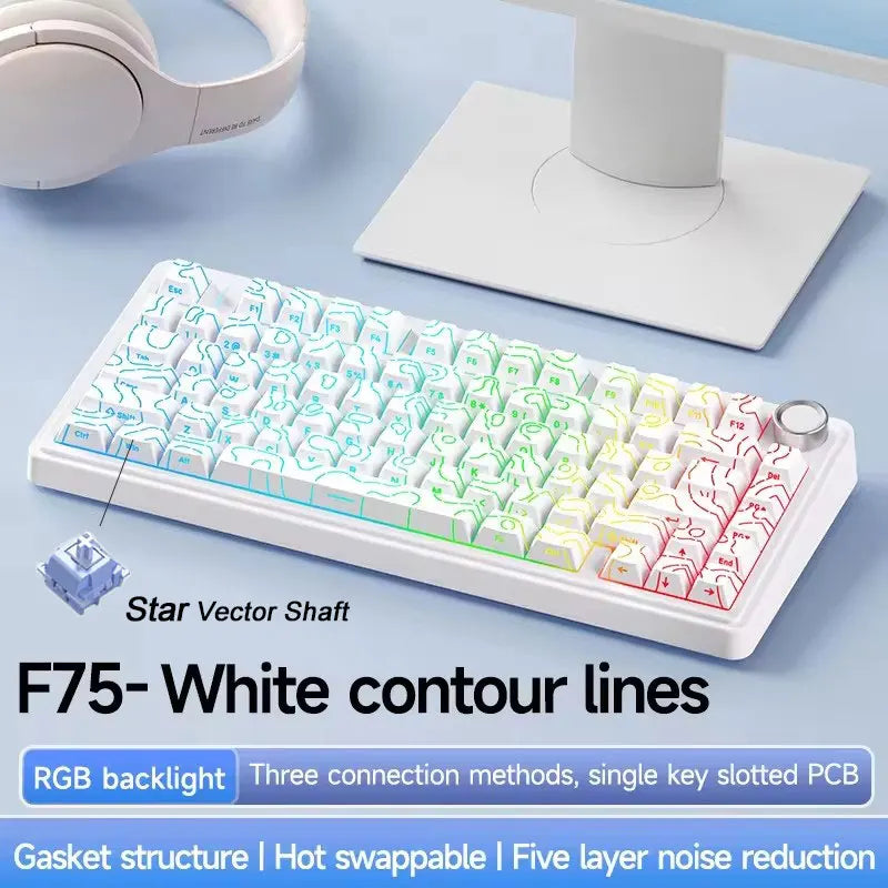 AULA F75 2.4G Wireless/Bluetooth/Wired Gaming Mechanical Keyboard RGB Customized 75% Layout OEM Profile Gasket PC Game Keyboard