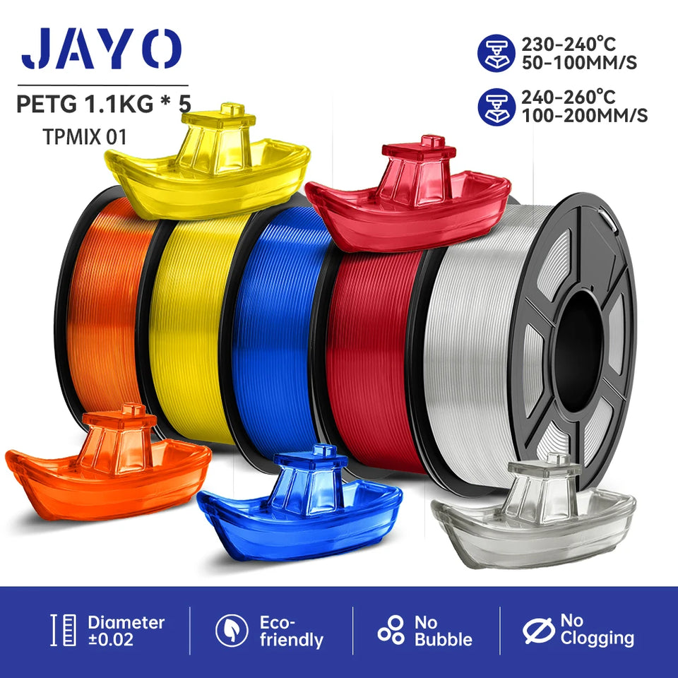 JAYO filaments petg 5Rolls Mixed colors 3D Printer Filament 1.75mm 100% No Bubble FDM 3D Printer Materials DIY Gift 1.1KG/1rolls