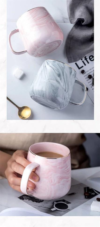 Nordic Ins Style Ceramic Mug Marbled  Gold Rim Coffee Cup Oatmeal Breakfast Cup Valentine's Day present Couple water cups