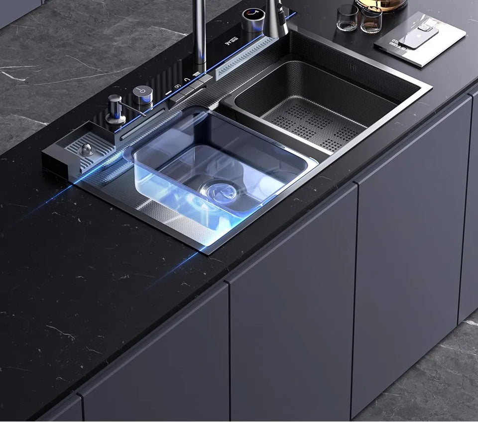 304 Stainless Steel Kitchen Sink, Large Single Sink, Thickened Whale Relief, Digital Display, Washbasin, Washbasin