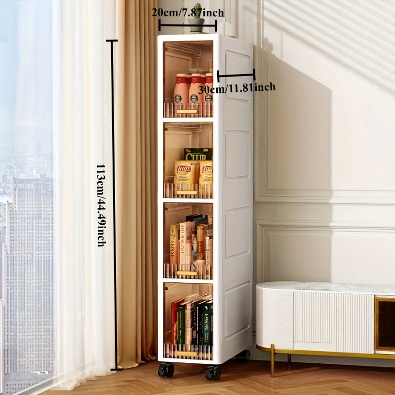 Swivel Wheel Mobile Kitchen Storage Rack - Waterproof & Dustproof, Space-saving Shelf Cabinet for Spices/Books/Toys/Snacks