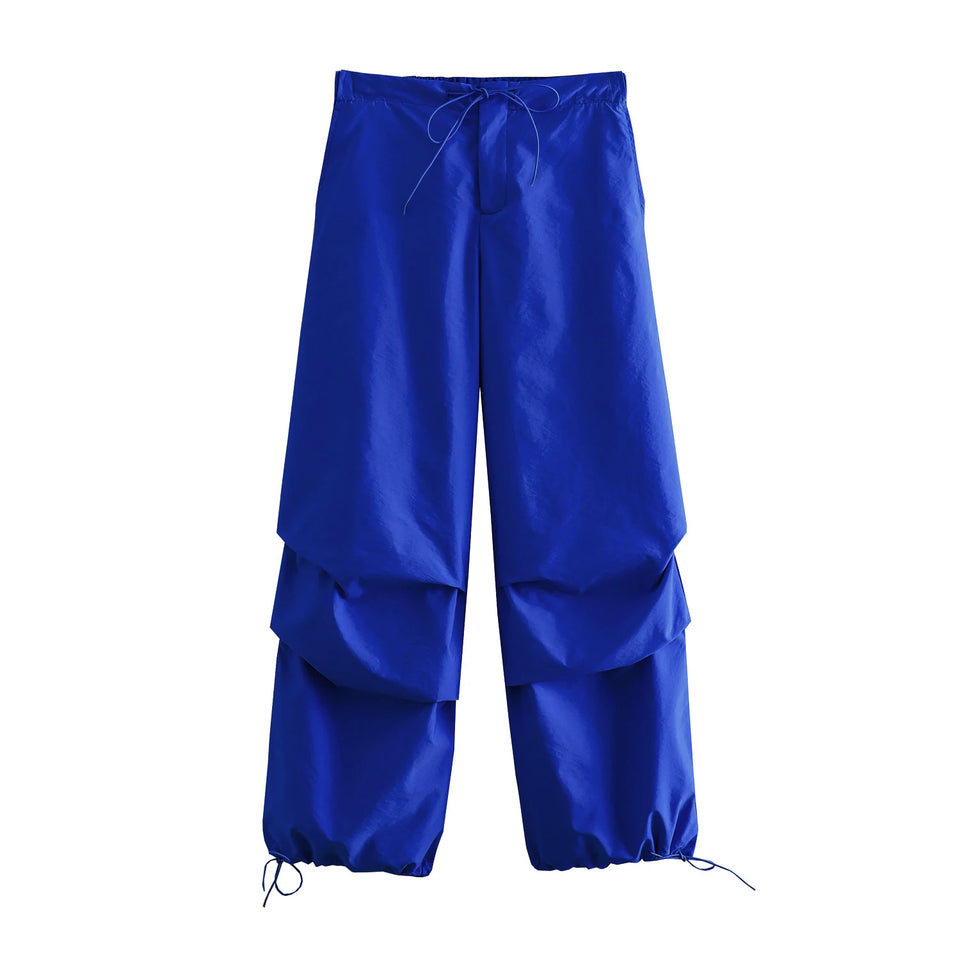 Willshela Women Fashion Parachute Cargo Pants Vintage Jogging Trousers High Elastic Waist Female Chic Lady Boot Cut