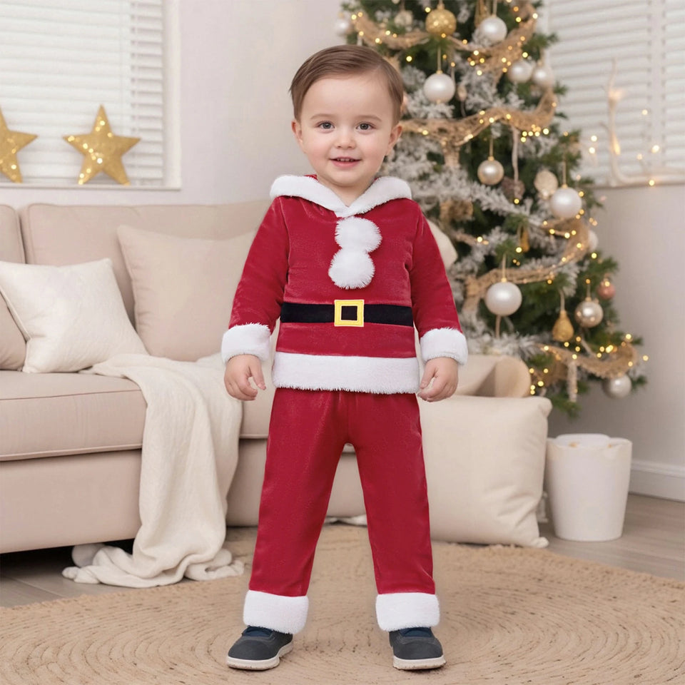 0-5T Girls Boys Santa Claus Costume Long Sleeve Hooded Sweatshirt with Pants Christmas Outfit Cosplay Costume