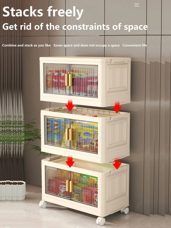 Collapsible Sturdy Storage Cabinet with Drawers and Wheels - Roomy Multi-purpose PP Organizer - Durable Storage Shelf