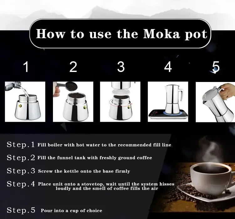 Coffee Maker Machine Moka Pot American Latte Electric Burner Italian French Press Percolator Brew Kettle Stovetop StainlessSteel